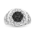 .925 Sterling Silver 1/4 Cttw White and Black Treated Diamond Halo