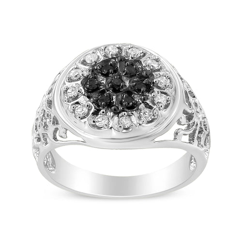 .925 Sterling Silver 1/4 Cttw White and Black Treated Diamond Halo
