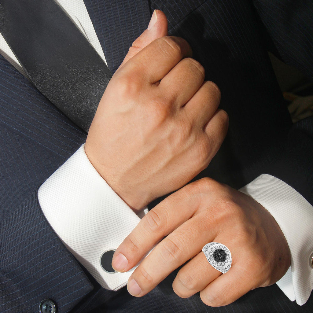 .925 Sterling Silver 1/4 Cttw White and Black Treated Diamond Halo